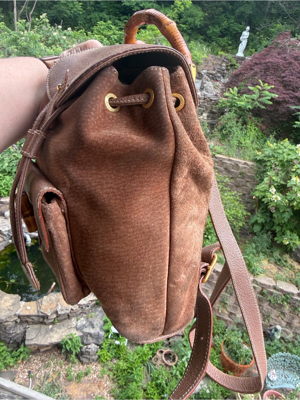 Gucci Suede Bamboo Mini Backpack Brown Leather Italy Vintage - Picture 5 of 17